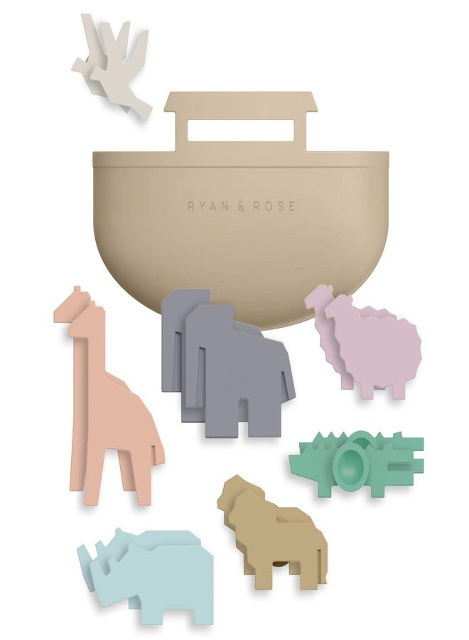 Ryan & Rose Noah's Ark Suction Toys - 1 Ark, 14 Animals (7 Pairs) - Toddler Bath Toys, Baptism Gifts for Boys, Mold Free No Hole Silicone - Image 1